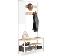 Porte-vêtements Loft avec miroir et étagères beige et blanc 180 cm MDF acier