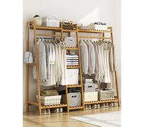 Porte-vêtements multifonction en bambou - Cintre sur pied pour chambre à coucher, couloir et entrée - Porte-manteau élégant avec tringle à vêtements pour vestiaire