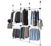 Porte-vêtements pour placard, porte-vêtements 4 pôles 6 barres Porte-manteau télescopique Tidy Rail Organisateur de garde-robe robuste avec largeur (230-330 cm) et hauteur (246-300 cm) réglables
