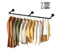 Porte-vêtements vintage, porte-vêtements mural industriel de 55 po, cintre robuste peu encombrant, paquet de 1 avec 6 crochets en S
