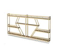 Porte-Vin Montage Mural,Cadre en Fer À Métal,Présentoir À Vin Industriels avec Porte-Verre,Porte-Vin Montage Mural avec LED Bande,pour La Maison,Bar,Restaurant Et Cuisine(3-Layers-Gold,240cm/94.5in)