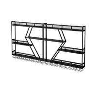 Porte-Vin Montage Mural,Cadre En Fer À Métal,Présentoir À Vin Industriels Avec Porte-Verre,Porte-Vin Montage Mural Avec LED Bande,Pour La Maison,Bar,Restaurant Et Cuisine(3-layers-Black,300cm/118.1in)