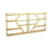 Porte-Vin Montage Mural,Cadre en Fer À Métal,Présentoir À Vin Industriels avec Porte-Verre,Porte-Vin Montage Mural avec LED Bande,pour La Maison,Bar,Restaurant Et Cuisine(4-Layers-Gold,300cm/118.1in)