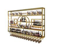 Porte - Vin Montage Mural en Métal,Cadre en Fer À Trois Niveaux,Présentoir À Vin,Porte - Vin Montage Mural avec Lumière LED,pour La Maison,Bar,Restaurant Et Cuisine(Gold,160cm/63in)