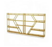 Porte - Vin Montage Mural En Métal,Présentoir À Vin Etagere,Industriels Étagère Murale Bar Avec Lumière LED,4 Niveaux Cadre En Fer Avec Porte-Verre Pour Restaurant Et Cuisine(Gold,180cm/70.9in)