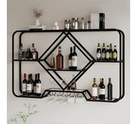Porte-vin Mural avec Porte-Verre, présentoir de Stockage de Bouteilles en métal de Grande capacité pour la Cuisine et la décoration intérieure