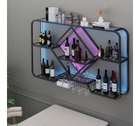 Porte-vin Mural avec Support en Verre - Étagère de Bar Peu encombrante pour l’Affichage des Bouteilles d’Alcool et Le Rangement du Verre, idéale pour Les Bars à la Maison et la décoration de