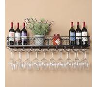 Porte-vin Mural Industriel avec présentoirs de Rangement de vin multifonctionnels et Porte-Verre à vin en métal Unité de Bar avec étagères pour Bouteilles d’Alcool Parfaite pour Le Bar à la