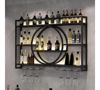 Porte-vin Mural Industriel, étagères en Fer à 3 Niveaux, étagère à Vin, Présentoir De Décoration Intérieure, pour Bars, Salle à Manger Et Cuisine, Black, 100 * 15 * 80CM