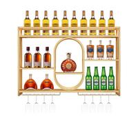 Porte-vins Mural à 3 Niveaux avec lumière LED, étagères en Fer Flottant pour Bouteilles d’Alcool, étagère Suspendue de Rangement avec Porte-Verres à vin, décoration de Fond de la Cuisine du