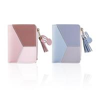 Portefeuille 2 Pièces De Couleur Assortie, Portefeuille Court À Fermeture Éclair, Portefeuille Multi-Cartes, Porte-Cartes pour Femme, Pochette Carrée, Porte-Monnaie À Pendentif À Pompon