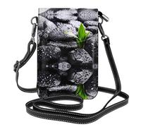 Portefeuille à bandoulière en cuir pour femme - Motif gouttes de pluie sur rocher - Petit sac à main de voyage pour téléphone portable