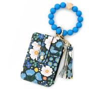 Portefeuille à cartes en cuir à fleurs et volants, porte-clés bracelet en silicone, étui à carte d'identité mini de style européen-américain, idéal pour la vie quotidienne et les sorties deep blue