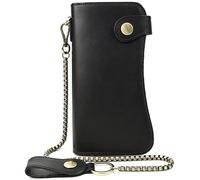Portefeuille à chaîne en cuir de cheval vintage pour hommes, portefeuille long à deux volets en cuir véritable, porte-cartes à pression, fermeture éclair (couleur: B, taille: taille unique), A, taille