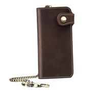 Portefeuille À Chaîne en Cuir Long pour Hommes Retro PU Biker Handmade Antift Ferm Forte Cartes, Espèces, Utilisation Quotidienne,Marron