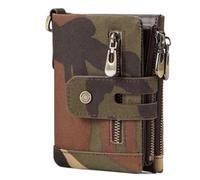 Portefeuille à chaîne pour homme, blocage RFID, portefeuille à deux volets en cuir véritable avec poche zippée pour pièces de monnaie, camouflage, Tendance