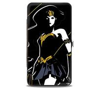 Portefeuille à charnière à boucle - Justice League 2017 Wonder Woman Pose + Icon Noir/Blanc/Or/Gris