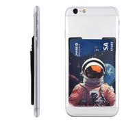 Portefeuille à coller pour téléphone portable Cool Man in Outer Space Galaxy - Porte-cartes de téléphone portable en cuir pour cartes d'identité, de crédit, pour homme et femme, poche adhésive pour