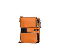 Portefeuille à deux volets en cuir de vache de qualité supérieure avec chaîne, blocage RFID, noir et marron, 7 emplacements pour cartes, fenêtre pour carte d'identité, poche zippée pour pièces de