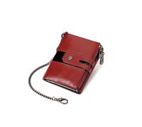 Portefeuille à deux volets en cuir de vache de qualité supérieure avec chaîne, blocage RFID, noir et marron, 7 emplacements pour cartes, fenêtre pour carte d'identité, poche zippée pour pièces de