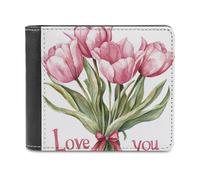 Portefeuille à Deux Volets en Cuir PU Souple à Motif Floral « Love You Mon », Porte-Monnaie, étui pour Carte de crédit, Porte-Cartes Durable et Fin pour Homme et Femme, Rangement d'argent