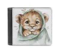 Portefeuille à deux volets en cuir synthétique souple avec motif de bébé lion à l'aquarelle, porte-monnaie, carte de crédit, porte-cartes, portefeuille fin pour hommes et femmes