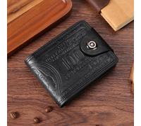 Portefeuille à deux volets pour homme avec motif en relief de billet de 100 dollars, sac à main en cuir synthétique avec bouton-pression, porte-cartes de crédit et argent liquide, noir, 2 volets