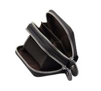 Portefeuille à Double Fermeture Éclair Cuir de Vache Noir 10 Emplacements