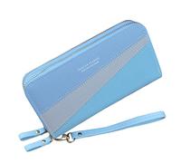 Portefeuille à double fermeture éclair pour femme - Grande capacité - Portefeuille double couche - Couleur contrastée - Changement de couleur - Sac pour téléphone portable - Portefeuille cercueil,