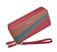 Portefeuille à double fermeture éclair pour femme - Grande capacité - Portefeuille double couche - Couleur contrastée - Changement de couleur - Sac pour téléphone portable - Portefeuille cercueil,