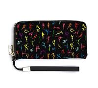 Portefeuille à dragonne pour femme avec motif de figures dansantes colorées amusantes Portefeuilles de grande capacité pour dames Pochettes longues Imprimé Sac à main en PU avec fermeture éclair