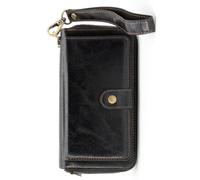 Portefeuille à fermeture éclair en cuir écologique Evelatus avec support de téléphone magnétique et dragonne noir