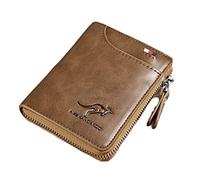 Portefeuille à fermeture éclair pour homme - Porte-cartes de crédit de visite avec poche de blocage RFID | Cuir souple véritable avec blocage RFID, poche à fermeture éclair, pour homme, kaki, Refer to