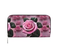 Portefeuille à main en cuir élégant imprimé rose et rose pour femmes capacité grand portefeuille décontracté portefeuille de voyage prêt à l'emploi, noir, One Size, Art