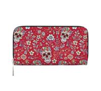 Portefeuille à main pour femme, motif tête de mort et feuilles vertes, portefeuille avec poche zippée, pochette tendance comme cadeau