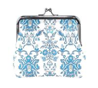 Portefeuille à monnaie imprimé léopard abstrait avec verrou de baiser, 11,4 cm (L) x 10,4 cm (H), Motif floral bleu roi, one size, Motif floral bleu roi