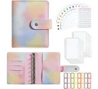 Portefeuille à reliure arc-en-ciel A7 avec enveloppes à fermeture éclair, système d'enveloppe d'argent liquide, 6 anneaux avec poches, feuilles et autocollants(Pink)