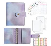 Portefeuille à reliure arc-en-ciel A7 avec enveloppes à fermeture éclair, système d'enveloppe d'argent liquide, 6 anneaux avec poches, feuilles et autocollants(Purple)
