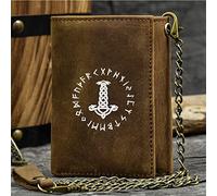 Portefeuille à trifold Slim de nouveauté masculine, Symbole viking unique Porte-carte de crédit de grande capacité, véritable cuir Western Rodeo Travel ID Gift Male Gift, Brown, Thor's Hammer1