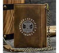 Portefeuille à trifold Slim de nouveauté masculine, Symbole viking unique Porte-carte de crédit de grande capacité, véritable cuir Western Rodeo Travel Id Gift Male Gift, brun, Thor's Hammer3