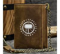 Portefeuille à trifold Slim de nouveauté masculine, Symbole viking unique Porte-carte de crédit de grande capacité, véritable cuir Western Rodeo Travel Id Gift Male Gift, brun, Thor's Hammer2