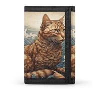 Portefeuille à trois volets avec fenêtre pour carte de crédit - Motif chat dans les vagues - Pour homme et femme - Style - Taille unique, Style :, Taille unique