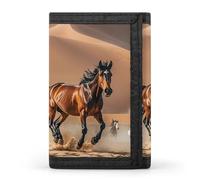Portefeuille à trois volets avec motif chevaux qui courent dans la tempête du désert, porte-cartes et argent, mini sac à monnaie fin et élégant avec fermeture éclair et poche pour pièces de monnaie