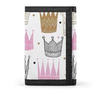 Portefeuille à Trois Volets avec Motif couronnes de Princesse Rose, Or et Noir, sur Fond Blanc, élé Porte-Monnaie avec Porte-clés, Porte-Cartes de crédit pour factures, reçus, Femmes et Hommes, 12