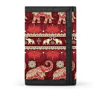 Portefeuille à trois volets avec motif mandala rouge, motif ethnique, tribal, éléphants, élé porte-monnaie avec porte-clés, porte-cartes de crédit pour factures, reçus, femmes et hommes, 12,7 x 8,