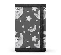 Portefeuille à Trois Volets avec Motif Paresseux sur Croissant de Lune Jaune et étoiles, Style Noir et Blanc, élé Porte-Monnaie avec Porte-clés, Porte-Cartes de crédit pour factures, reçus, Femmes
