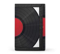 Portefeuille à trois volets avec texture réaliste de lecteur CD et disque vinyle, motif noir et rouge, élé porte-monnaie avec porte-clés, porte-cartes de crédit pour factures, reçus, femmes et hom