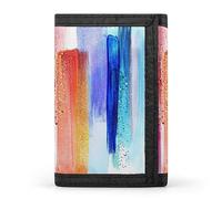 Portefeuille à trois volets blanc, coups de pinceau aquarelle, palette rouge et bleue, élé porte-monnaie avec porte-clés, porte-cartes de crédit pour factures, reçus, femmes et hommes, 12,7 x 8,4