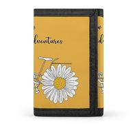 Portefeuille à trois volets jaune avec motif marguerite blanche et citations « Dites oui à une nouvelle aventure », élé porte-monnaie avec porte-clés, porte-cartes de crédit pour factures, reçus,