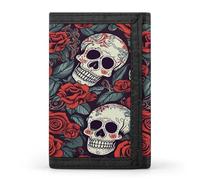 Portefeuille à trois volets, motif crânes en sucre et roses rouges, poche avant, meilleur portefeuille à trois volets pour homme, mince et élégant pour homme et femme, noir, taille unique, moderne,